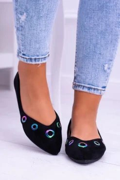 Online Lu Boo Czarne Baleriny W Szpic Benzynowe Oczka Octavia Damskie Baleriny Klasyczne