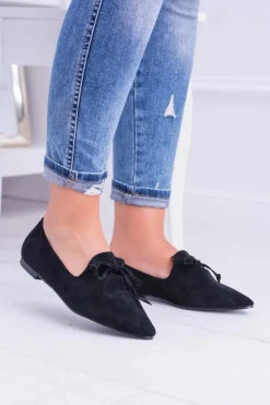 Discount Lu Boo Czarne Baleriny W Szpic Lordsy Zamsz Feliciano Damskie Baleriny Klasyczne