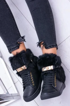 Boto Lu Boo Czarne Botki z Naturalnym Futrem Gisele