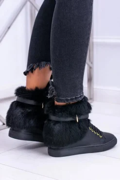 Boto Lu Boo Czarne Botki z Naturalnym Futrem Gisele