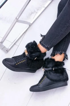 Boto Lu Boo Czarne Botki z Naturalnym Futrem Gisele
