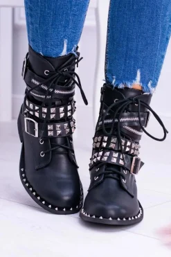 Discount Boto Lu Boo Czarne Botki z Ćwiekami Zamek Klamry