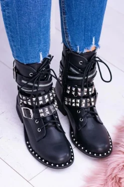 Discount Boto Lu Boo Czarne Botki z Ćwiekami Zamek Klamry