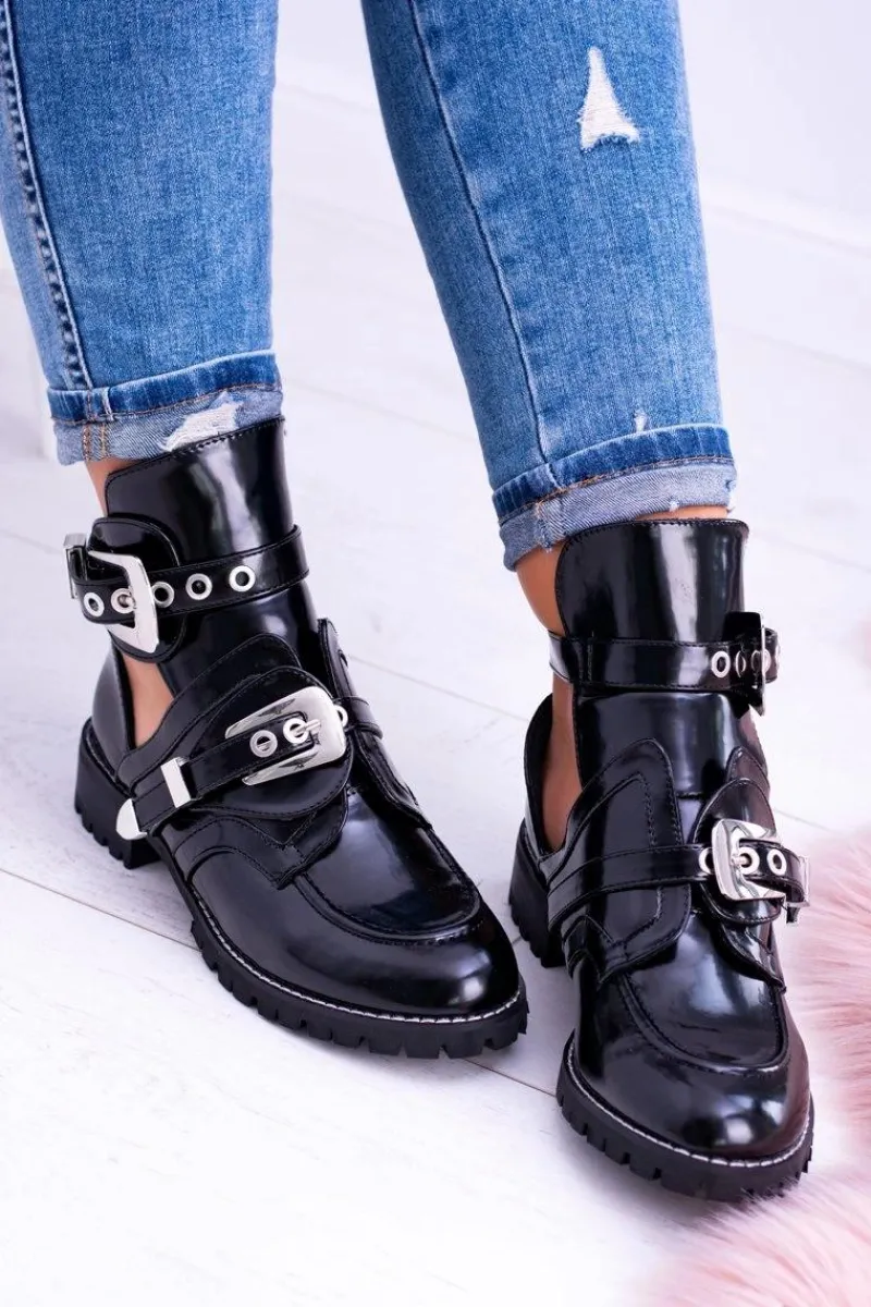 Sale Boto Lu Boo Czarne Botki Z Wycięciami Rock Girl