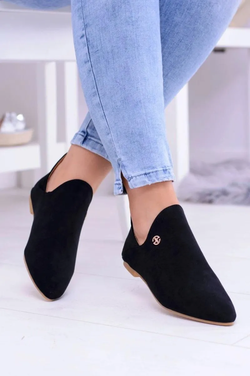 Lu Boo Czarne Botki Z Wycięciami Zamek Chelsea Damskie Botki Płaskie|Czarne Botki