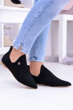 Lu Boo Czarne Botki Z Wycięciami Zamek Chelsea Damskie Botki Płaskie|Czarne Botki