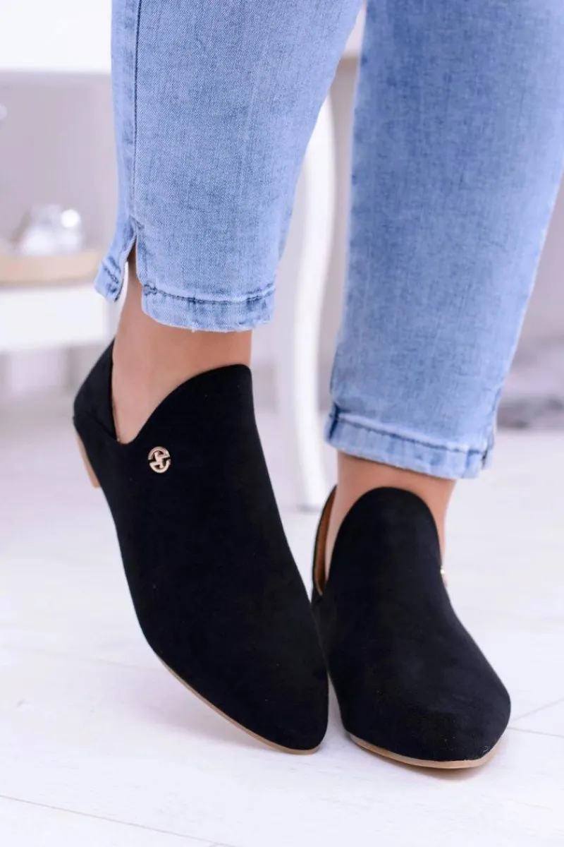 Lu Boo Czarne Botki Z Wycięciami Zamek Chelsea Damskie Botki Płaskie|Czarne Botki