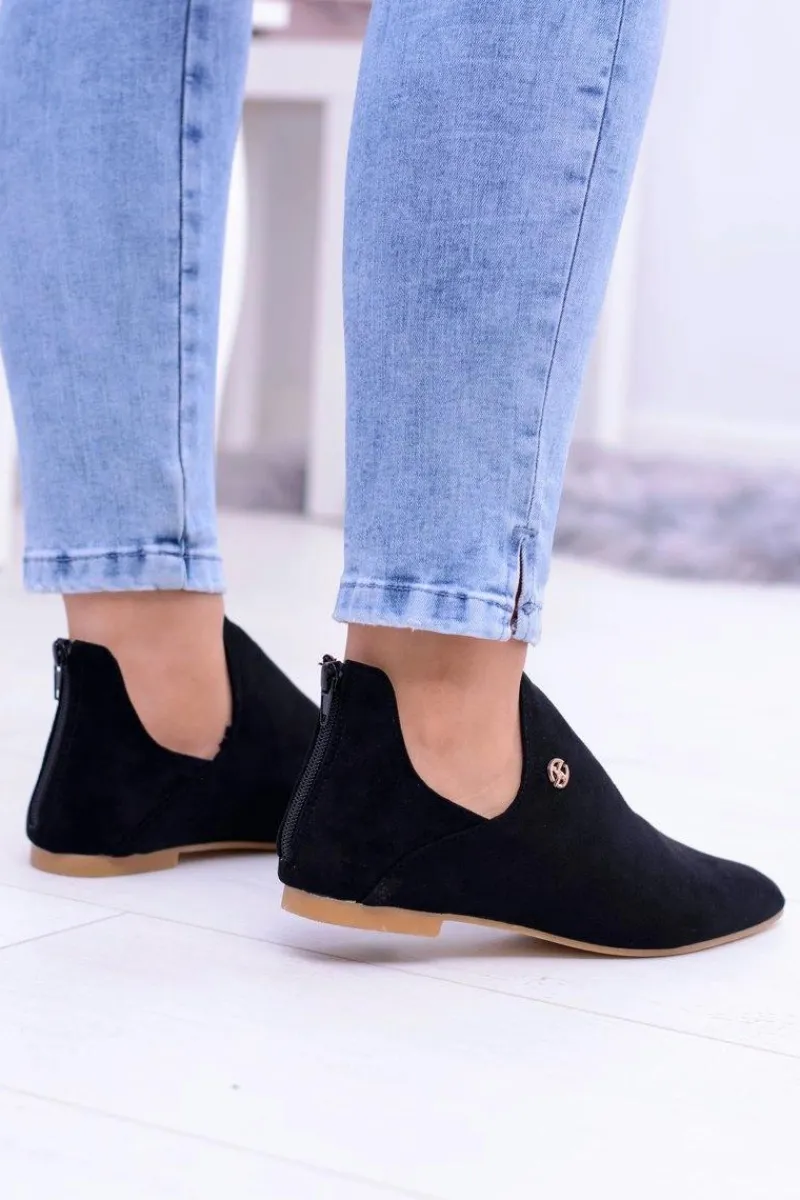 Lu Boo Czarne Botki Z Wycięciami Zamek Chelsea Damskie Botki Płaskie|Czarne Botki