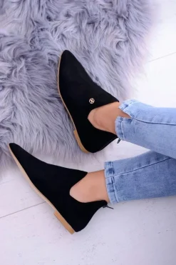 Lu Boo Czarne Botki Z Wycięciami Zamek Chelsea Damskie Botki Płaskie|Czarne Botki