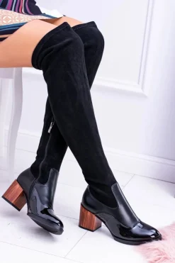 Online Boto Lu Boo Czarne Damskie Kozaki Na Słupku Zamsz Lakier Jess