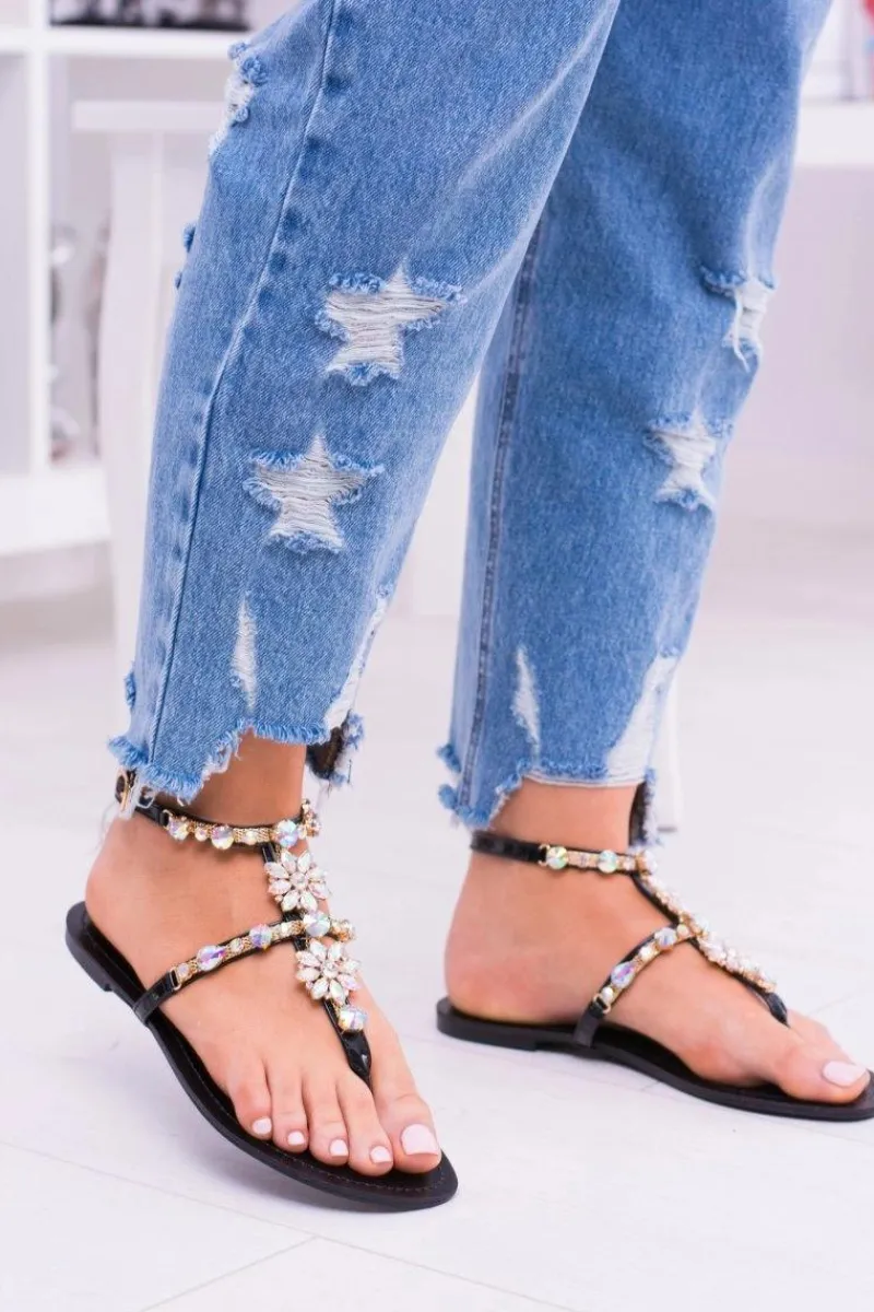 Best Boto Lu Boo Czarne Damskie Sandałki Z Cyrkoniami Venice