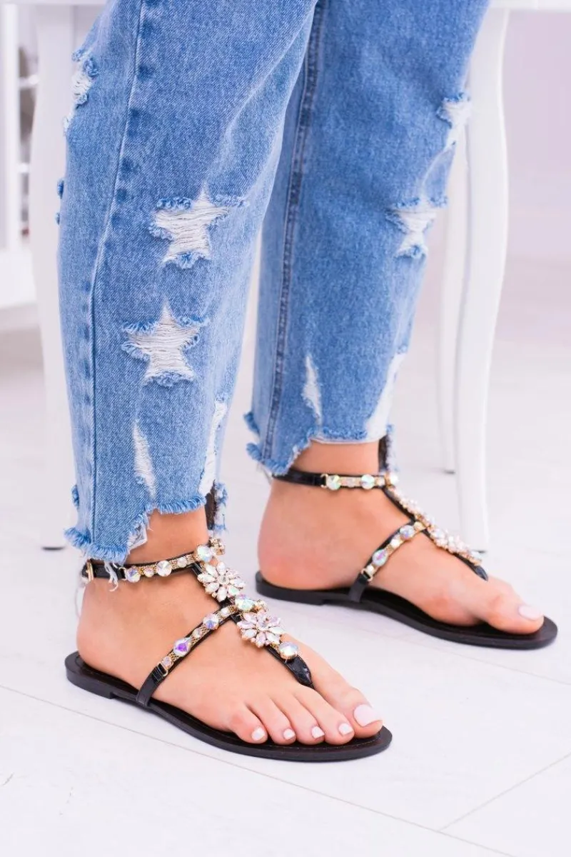 Best Boto Lu Boo Czarne Damskie Sandałki Z Cyrkoniami Venice