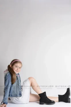 Discount Lu Boo Czarne Dziecięce Botki Za Kostkę z Cyrkoniami Zamsz LittleCarrie Dzieci Dziewczęce