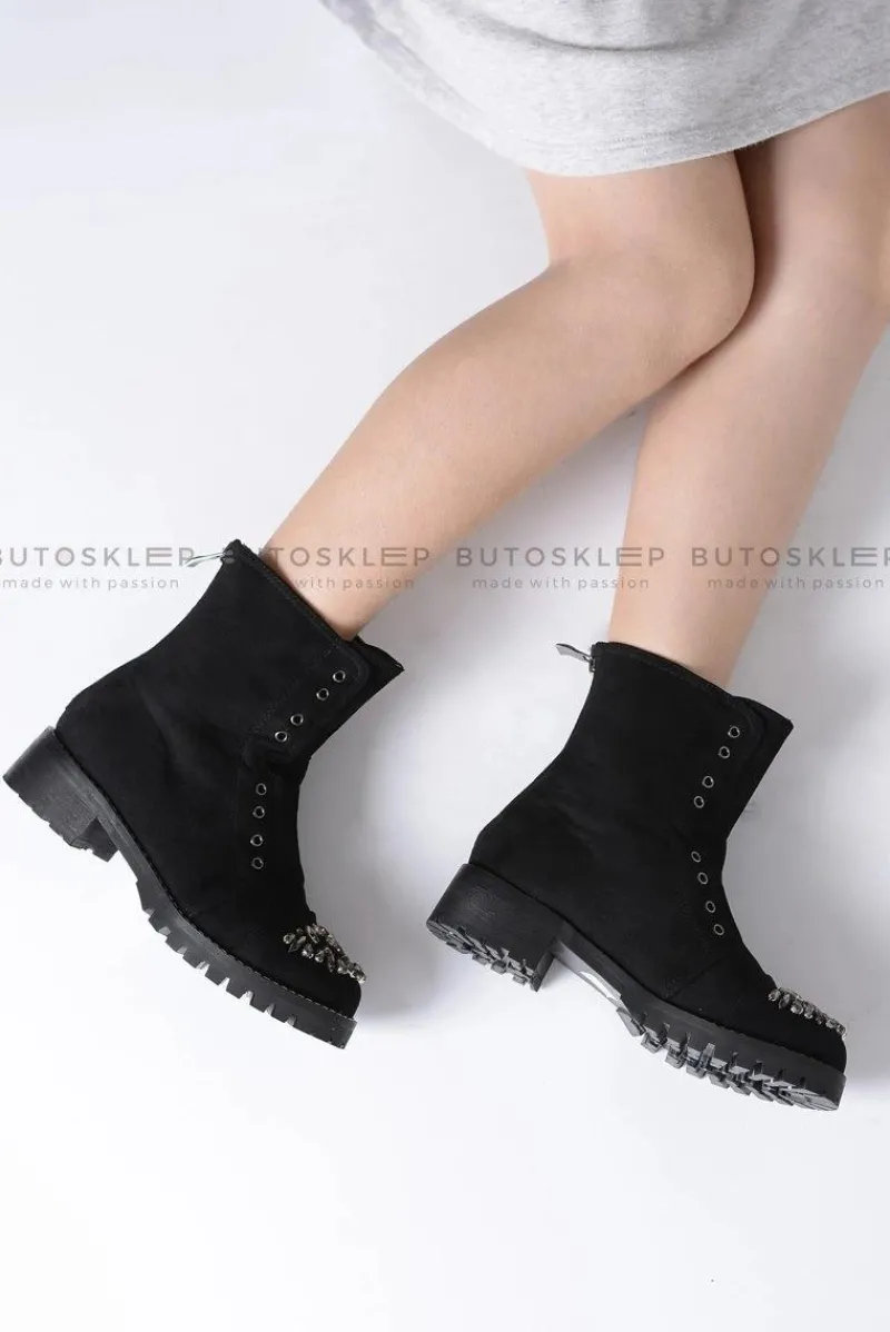 Discount Lu Boo Czarne Dziecięce Botki Za Kostkę z Cyrkoniami Zamsz LittleCarrie Dzieci Dziewczęce