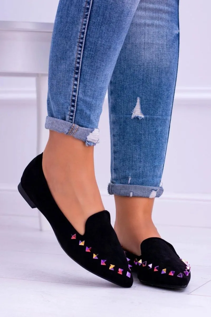 Baleriny Klasyczne>Boto Lu Boo Czarne Lordsy Opalizujące Dżety Zamsz Spike