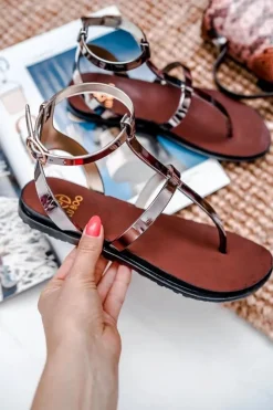 Sandały Gumowe|Sandały Płaskie>Boto Lu Boo Czarne Lustrzane Sandałki Rzymianki Japonki Lento