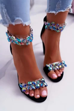 Sale Boto Lu Boo Czarne Sandały Cyrkonie Zamsz Lambada