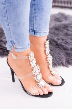 Best Boto Lu Boo Czarne Sandały Na Szpilce Cyrkonie Serenada