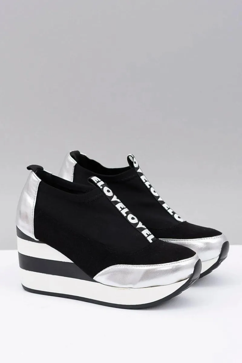 Sneakersy Damskie>Boto Lu Boo Czarne Sneakersy Na Koturnie Platforma Love Mitta