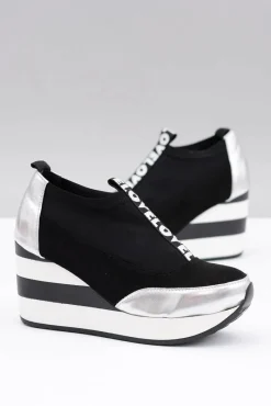 Sneakersy Damskie>Boto Lu Boo Czarne Sneakersy Na Koturnie Platforma Love Mitta