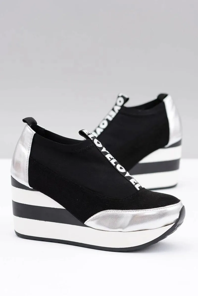 Sneakersy Damskie>Boto Lu Boo Czarne Sneakersy Na Koturnie Platforma Love Mitta