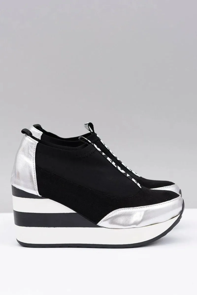 Sneakersy Damskie>Boto Lu Boo Czarne Sneakersy Na Koturnie Platforma Love Mitta