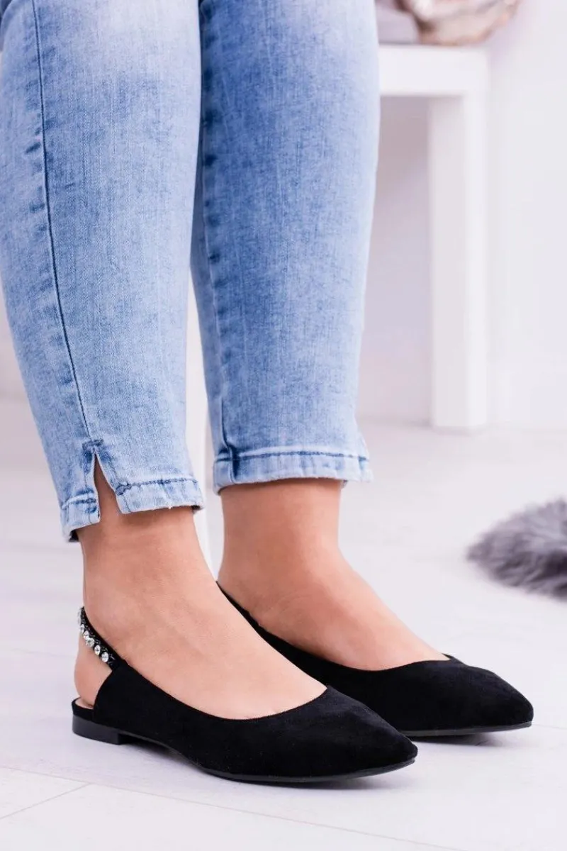 Online Boto Lu Boo Czarne Zamszowe Balerinki w Szpic Cyrkonie Macron