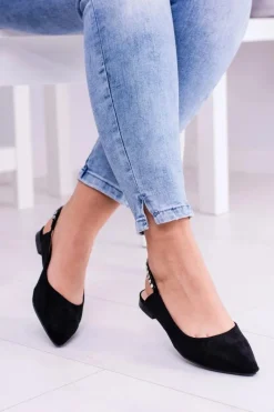 Online Boto Lu Boo Czarne Zamszowe Balerinki w Szpic Cyrkonie Macron