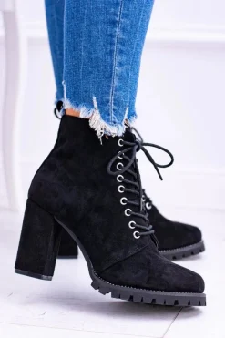 Discount Boto Lu Boo Czarne Zamszowe Botki na Słupku Cyrkonie Halsey