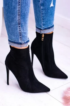 Brązowe I Beżowe Botki|Czarne Botki>Boto Lu Boo Czarne Zamszowe Botki na Szpilce Veneci