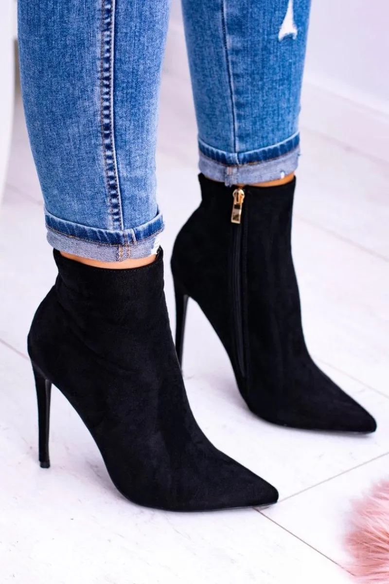 Brązowe I Beżowe Botki|Czarne Botki>Boto Lu Boo Czarne Zamszowe Botki na Szpilce Veneci