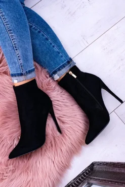 Brązowe I Beżowe Botki|Czarne Botki>Boto Lu Boo Czarne Zamszowe Botki na Szpilce Veneci