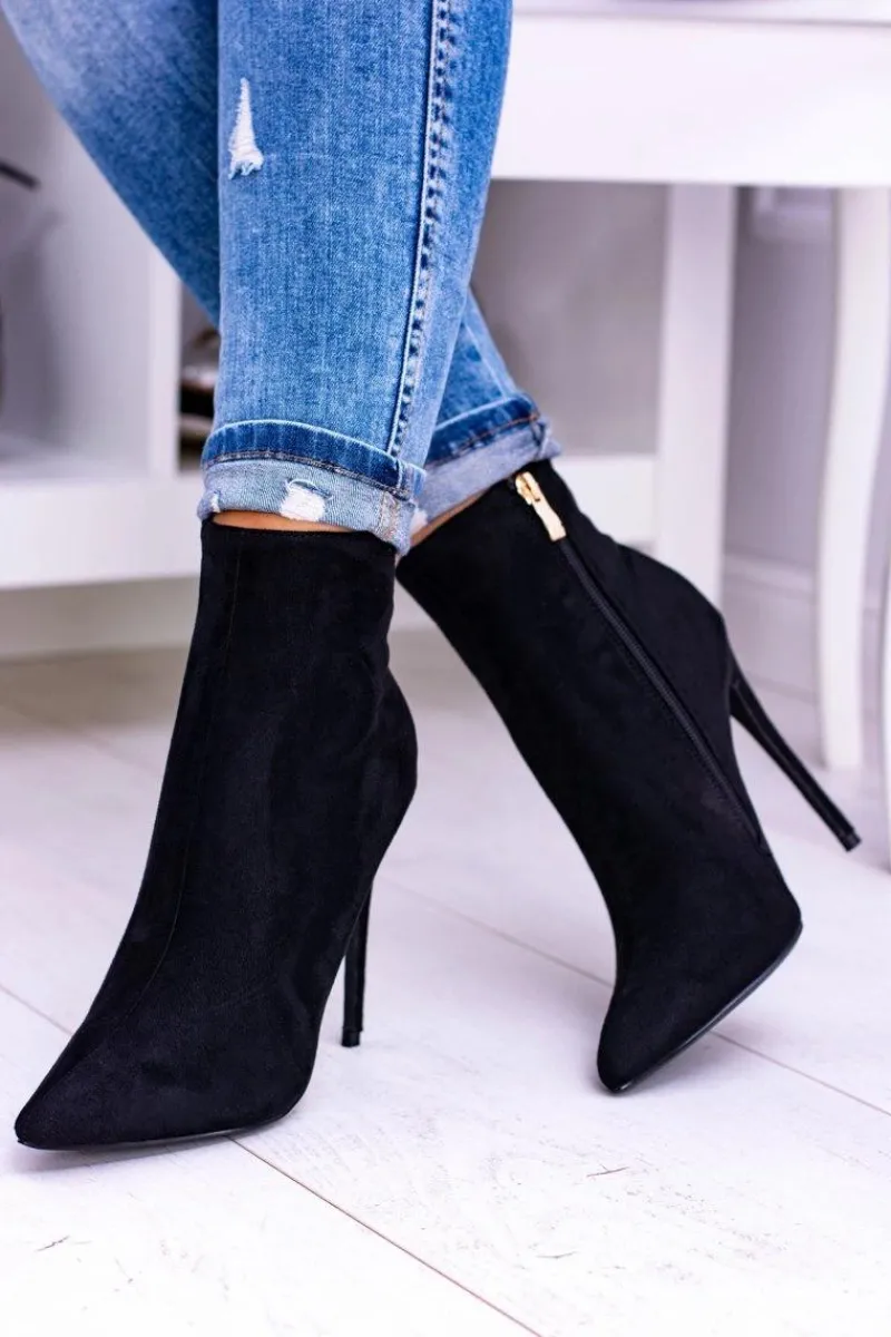 Brązowe I Beżowe Botki|Czarne Botki>Boto Lu Boo Czarne Zamszowe Botki na Szpilce Veneci