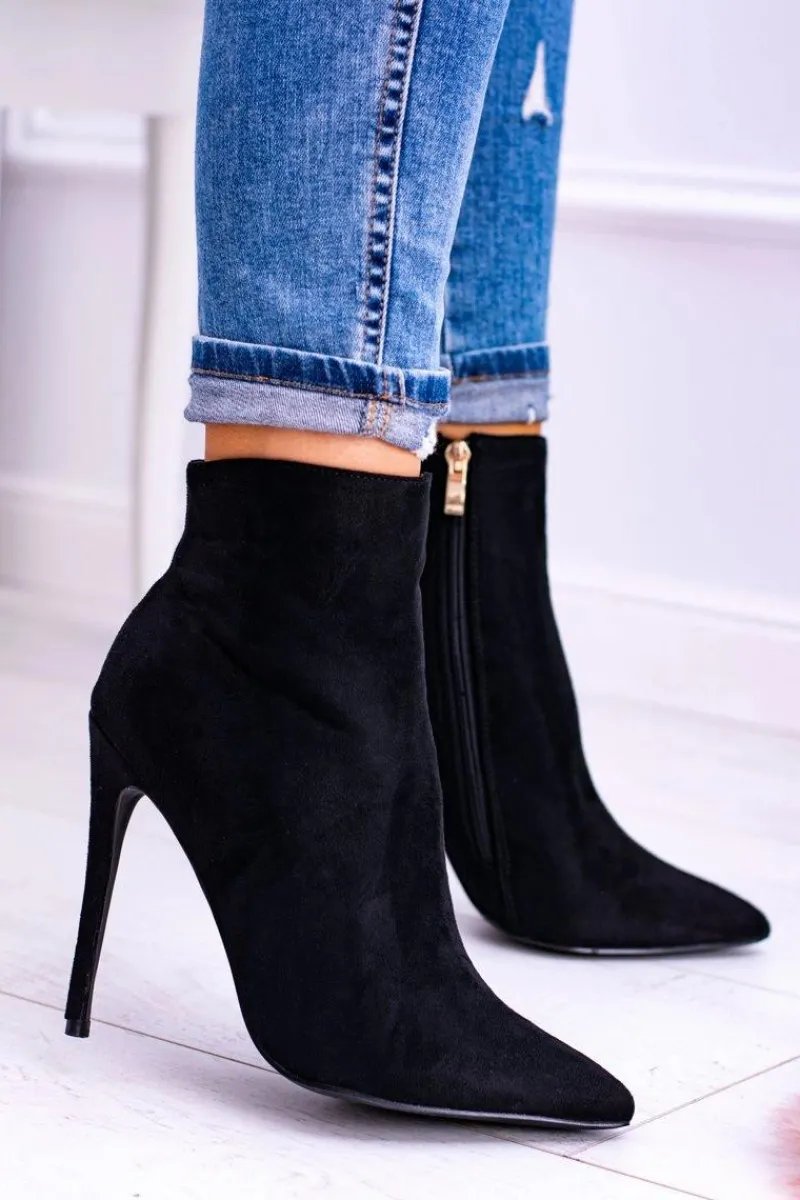 Brązowe I Beżowe Botki|Czarne Botki>Boto Lu Boo Czarne Zamszowe Botki na Szpilce Veneci