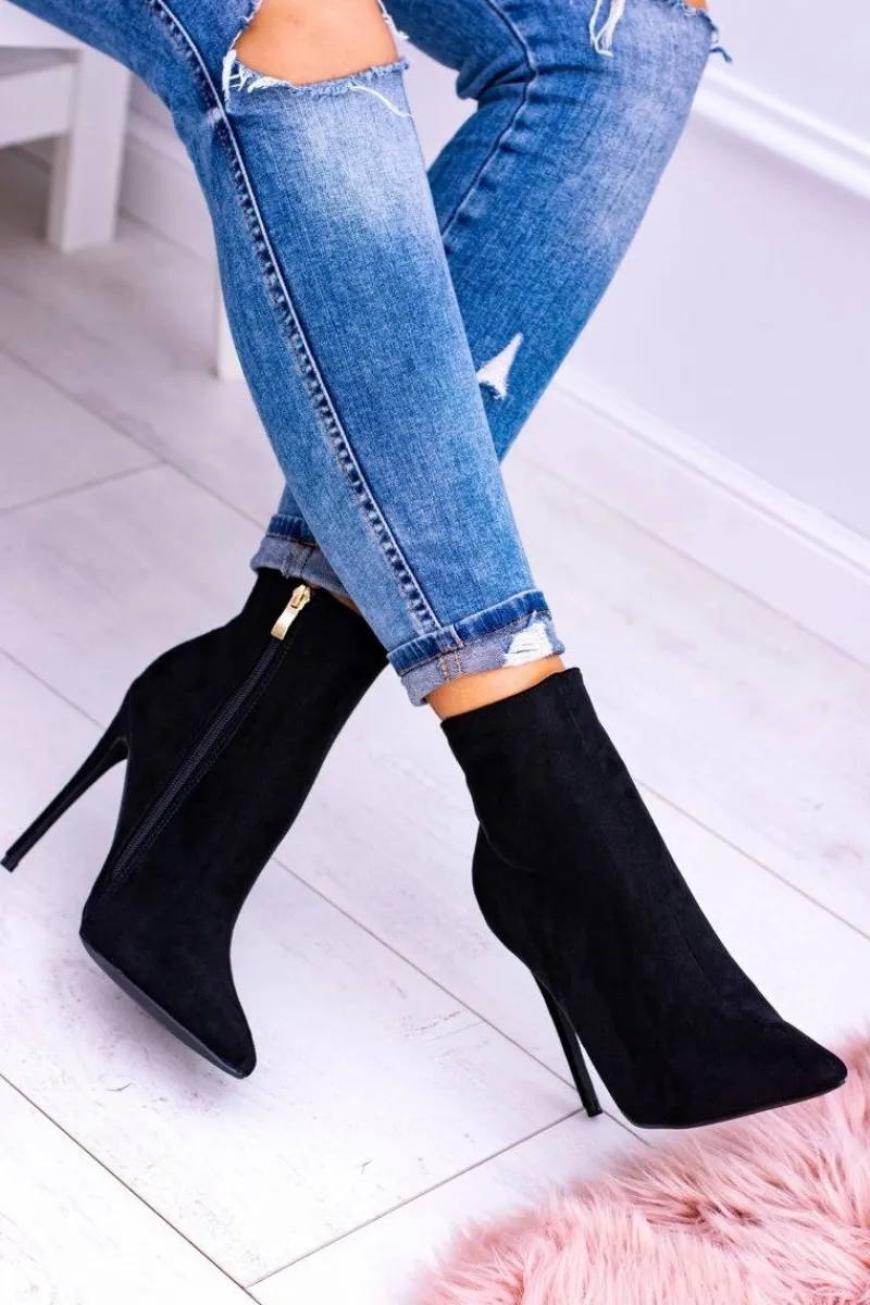 Brązowe I Beżowe Botki|Czarne Botki>Boto Lu Boo Czarne Zamszowe Botki na Szpilce Veneci