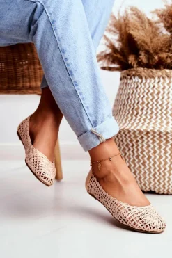 Sale Boto Lu Boo Damskie Baleriny Beżowe Ażurowe Plecione Carry