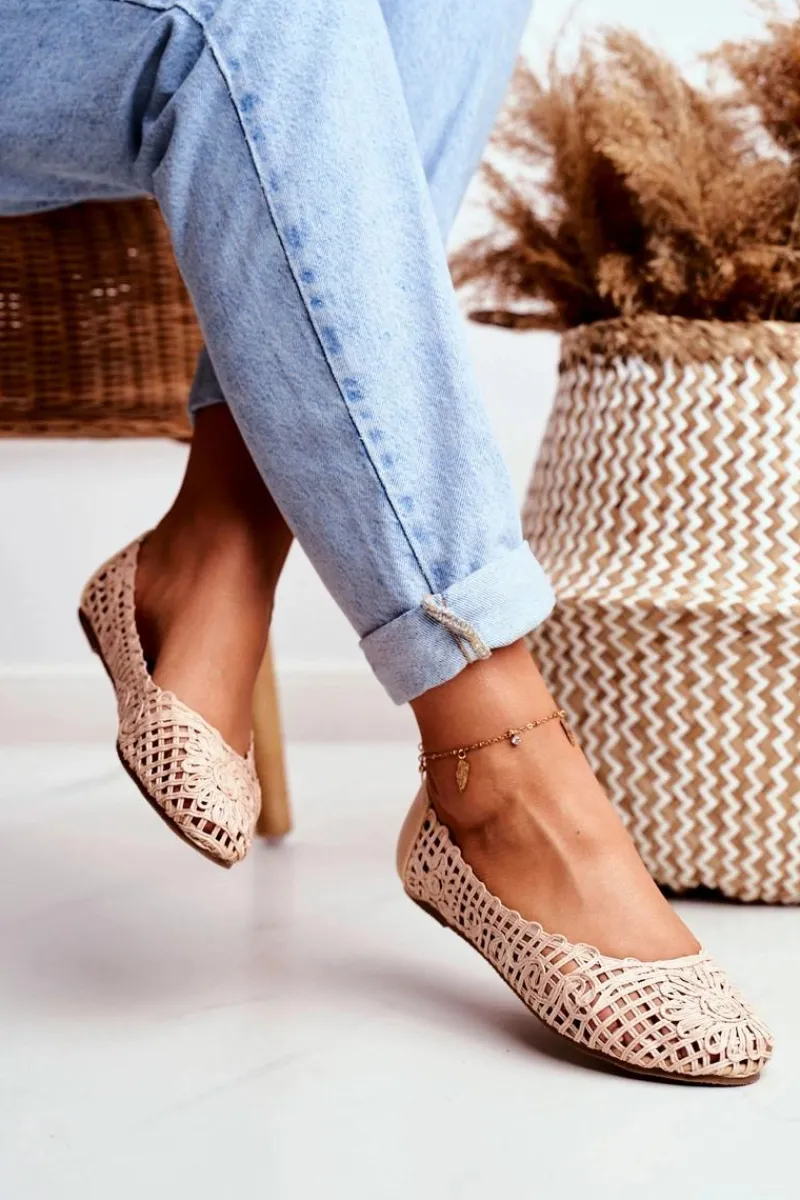Sale Boto Lu Boo Damskie Baleriny Beżowe Ażurowe Plecione Carry