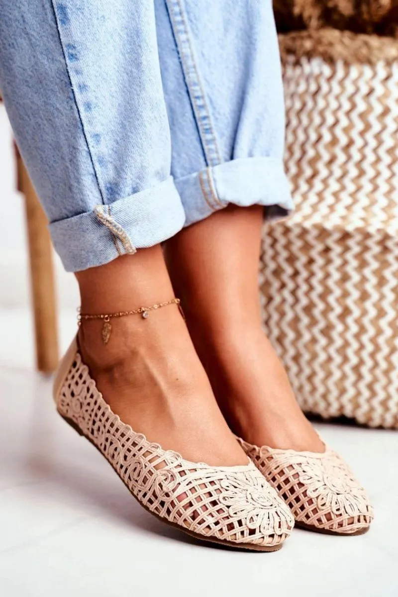 Sale Boto Lu Boo Damskie Baleriny Beżowe Ażurowe Plecione Carry