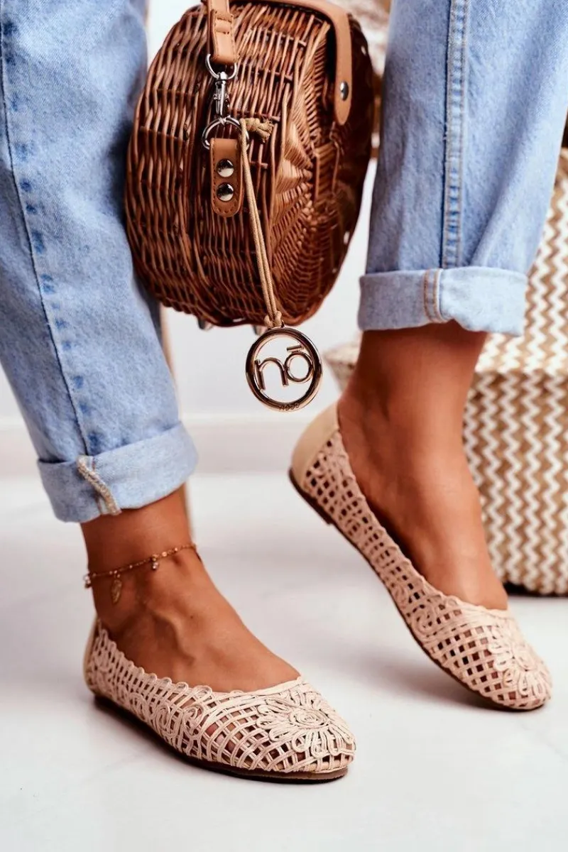 Sale Boto Lu Boo Damskie Baleriny Beżowe Ażurowe Plecione Carry