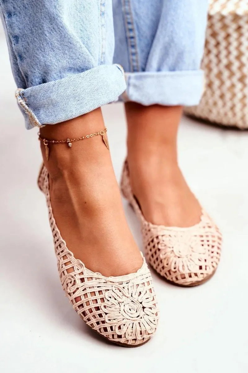 Sale Boto Lu Boo Damskie Baleriny Beżowe Ażurowe Plecione Carry