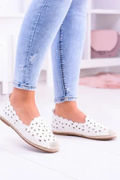 Czarne Espadryle></noscript>Boto Lu Boo Damskie Baleriny Białe Espadryle w Kwiaty Macarena