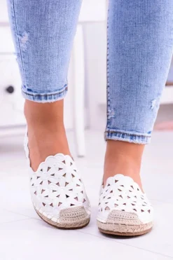 Czarne Espadryle></noscript>Boto Lu Boo Damskie Baleriny Białe Espadryle w Kwiaty Macarena