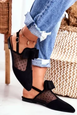 New Lu Boo Damskie Baleriny Kokardki Czarne Domino Damskie Baleriny Klasyczne