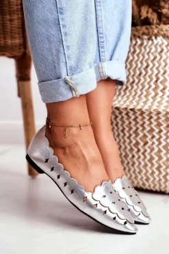 Discount Lu Boo Damskie Baleriny Srebrne Metaliczne Dianna Damskie Baleriny Klasyczne