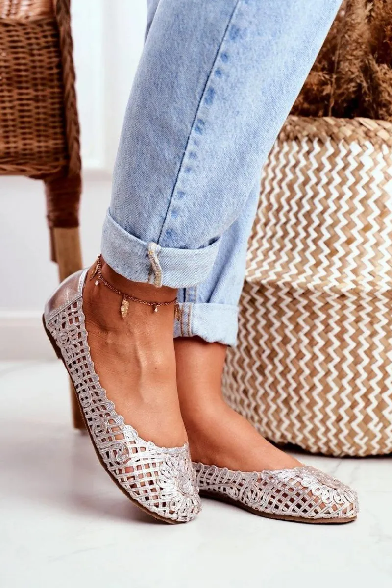 Boto Lu Boo Damskie Baleriny Srebrne Ażurowe Plecione Carry