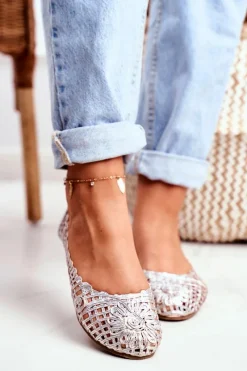 Boto Lu Boo Damskie Baleriny Srebrne Ażurowe Plecione Carry