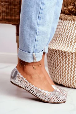 Boto Lu Boo Damskie Baleriny Srebrne Ażurowe Plecione Carry
