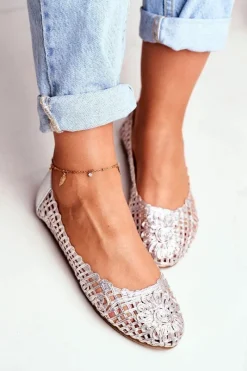 Boto Lu Boo Damskie Baleriny Srebrne Ażurowe Plecione Carry