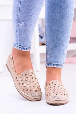 Discount Boto Lu Boo Damskie Baleriny Złote Espadryle w Kwiaty Macarena