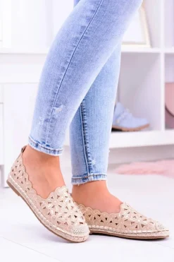 Discount Boto Lu Boo Damskie Baleriny Złote Espadryle w Kwiaty Macarena